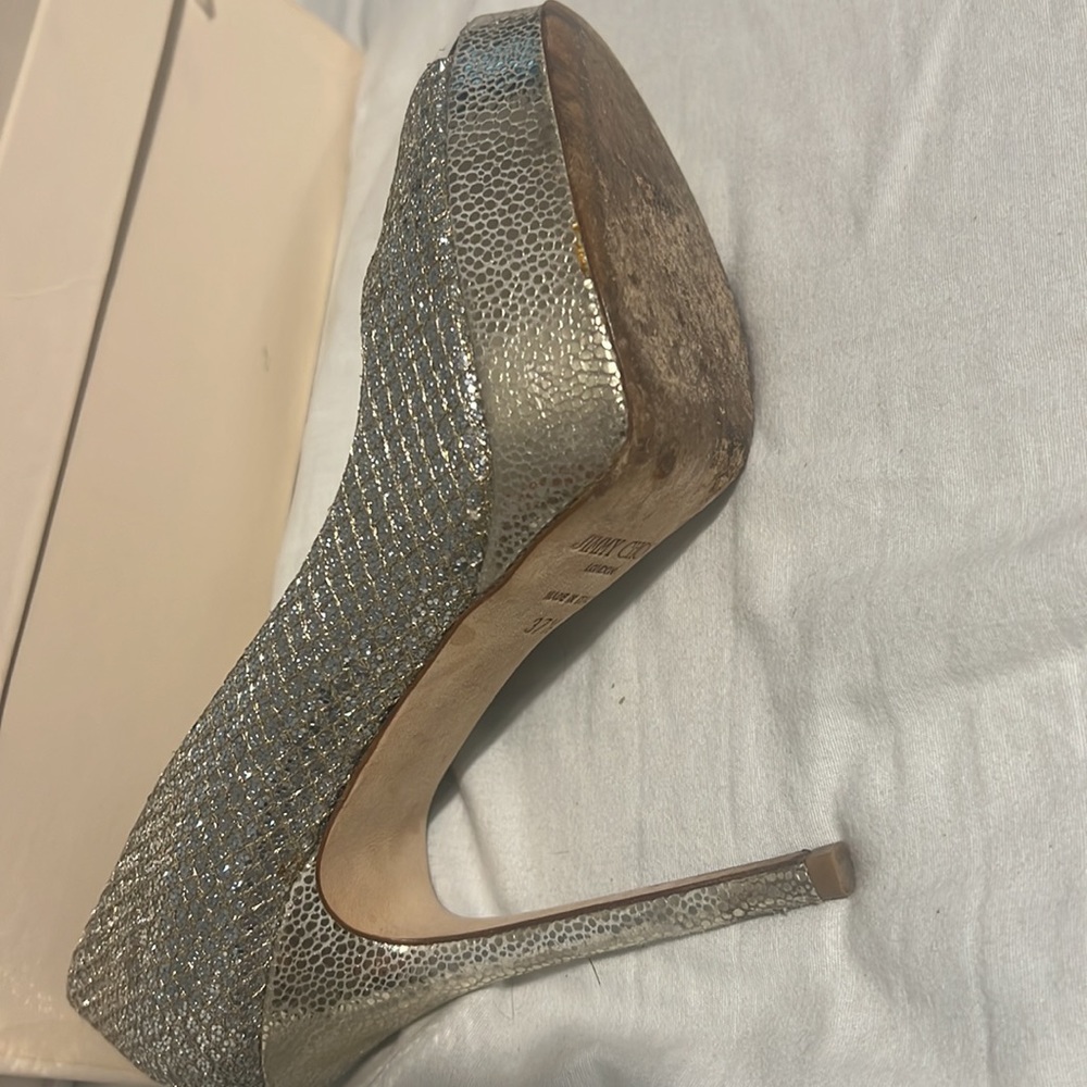 Jimmy choo glitter peep toe heel size 37 1/2 worn twice - Picture 3 of 4